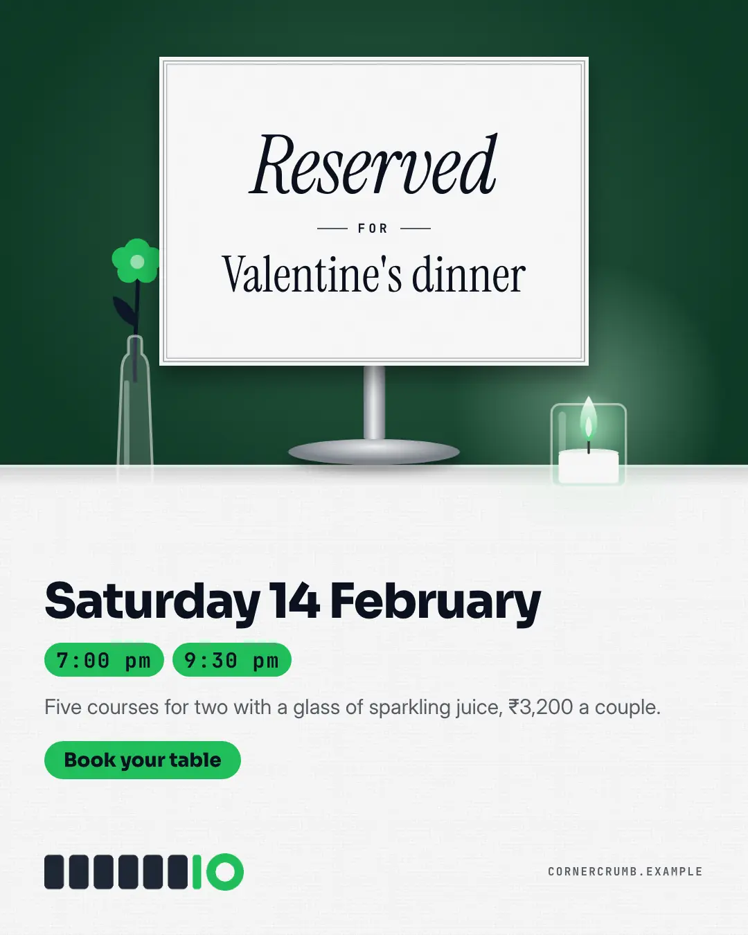 Sample Reserved table creative (Café & restaurant life template), shown on the fictional brand Corner Crumb Café