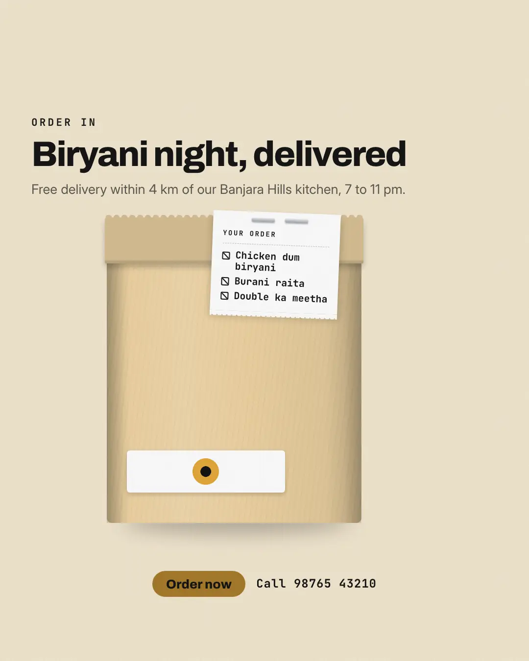 Sample To-go bag creative (Café & restaurant life template), shown on the fictional brand Corner Crumb Café