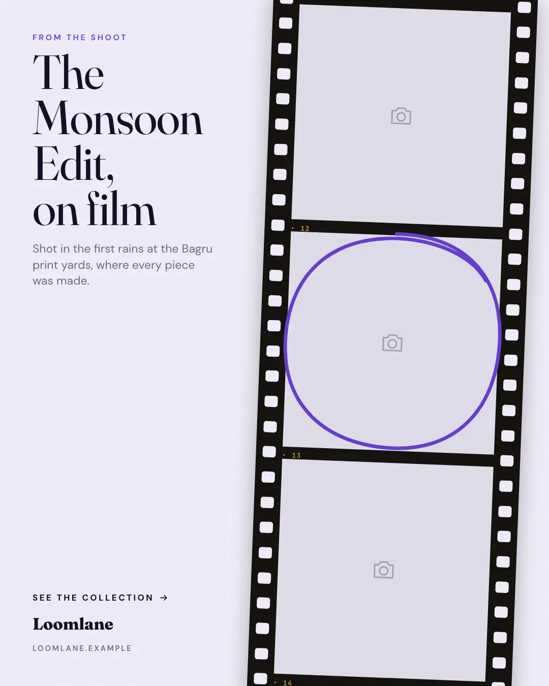 Sample Film strip creative (Looks & fits template), shown on the fictional brand Loomlane