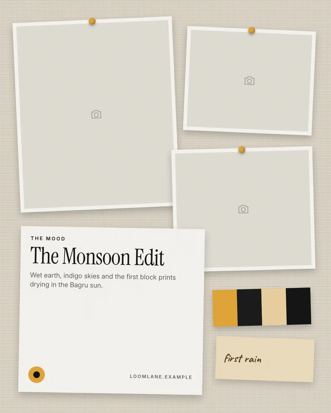 Sample Mood board creative (Looks & fits template), shown on the fictional brand Loomlane