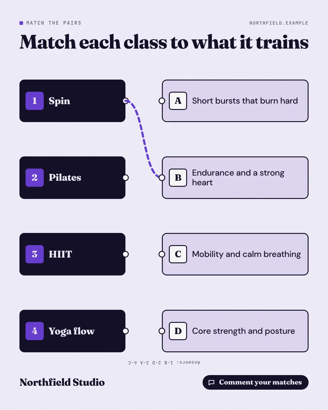 Sample Match the pairs creative (Puzzles & brain-teasers template), shown on the fictional brand Northfield Studio