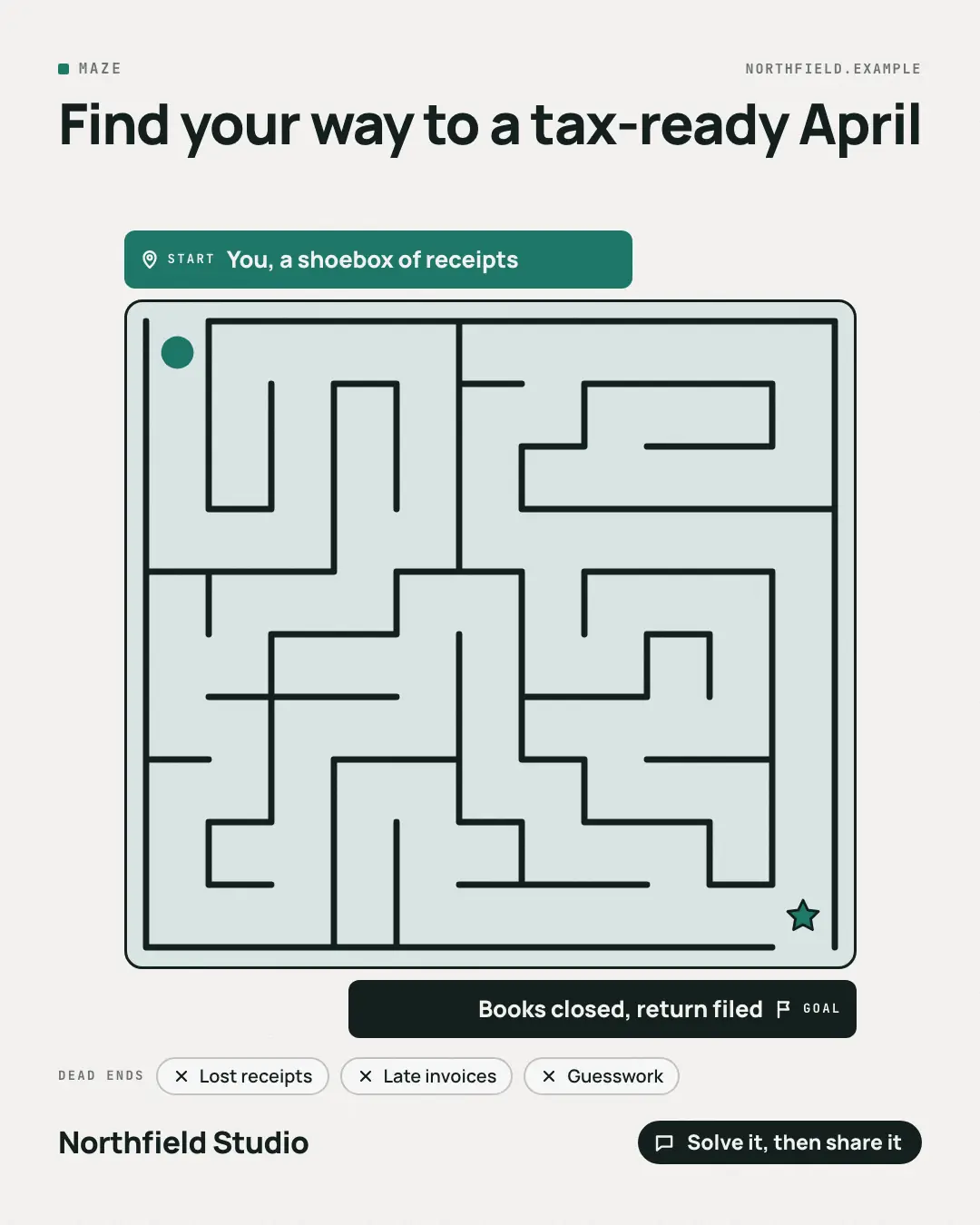 Sample Maze creative (Puzzles & brain-teasers template), shown on the fictional brand Northfield Studio