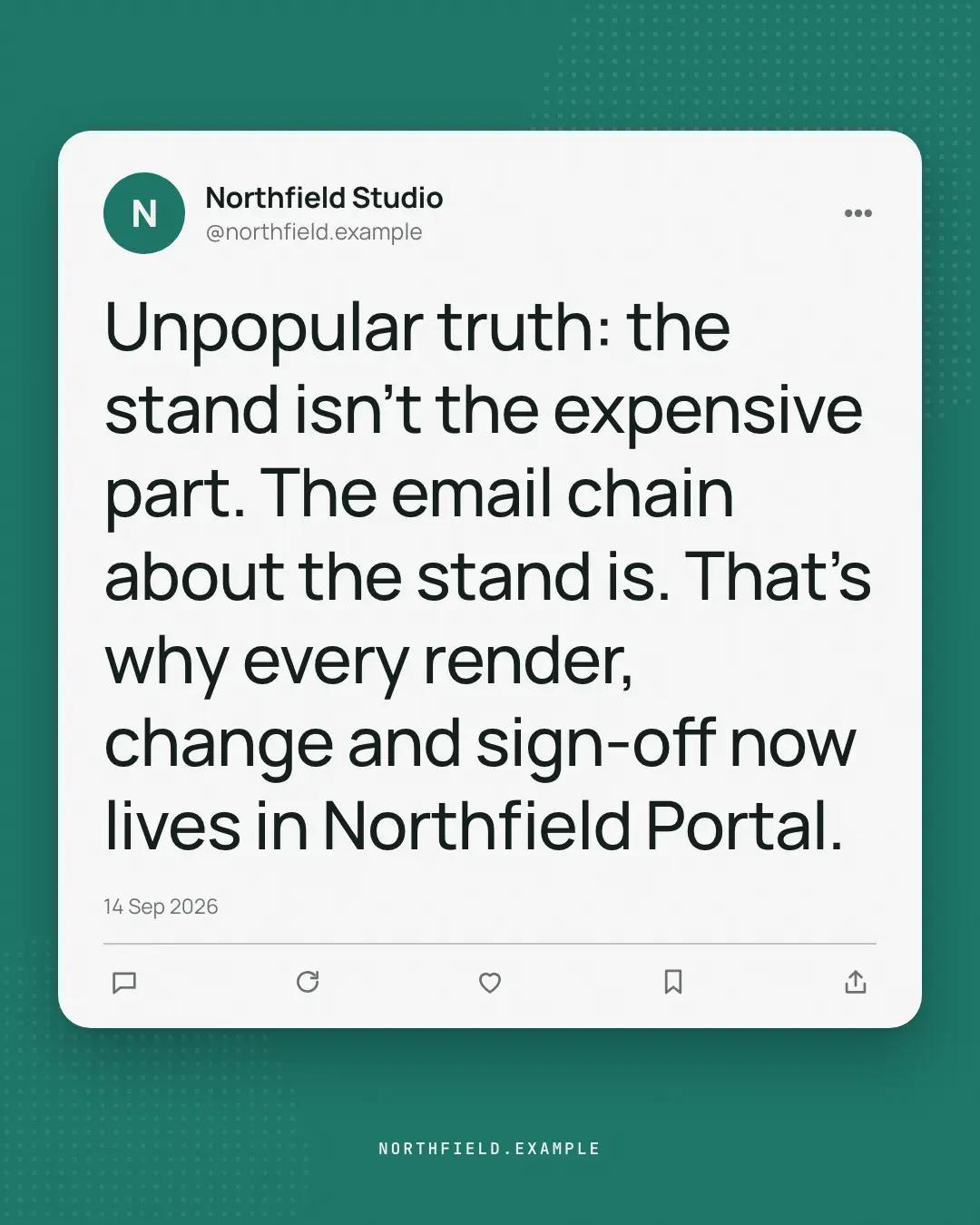 Sample Post card creative (Internet culture template), shown on the fictional brand Northfield Studio