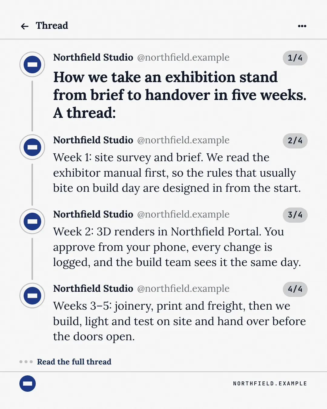 Sample Thread creative (Internet culture template), shown on the fictional brand Northfield Studio