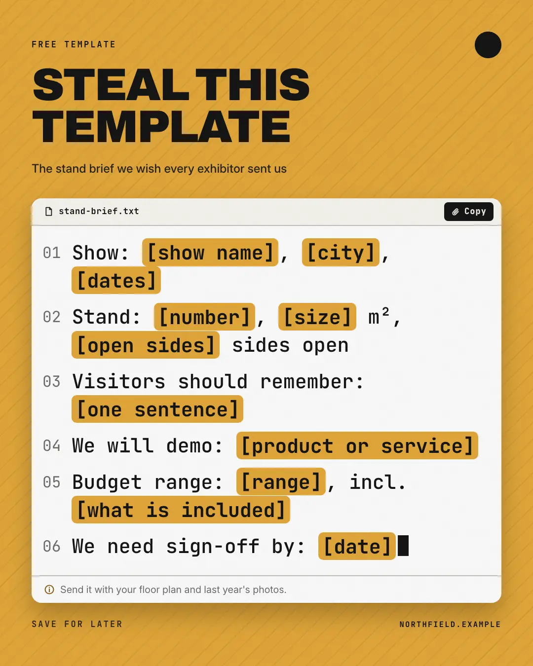 Sample Steal this template creative (Lists & frameworks template), shown on the fictional brand Northfield Studio