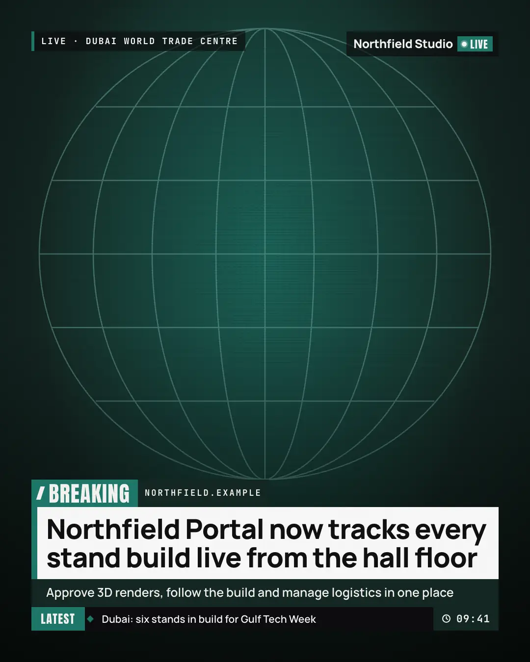 Sample Breaking news lower third creative (News & media template), shown on the fictional brand Northfield Studio