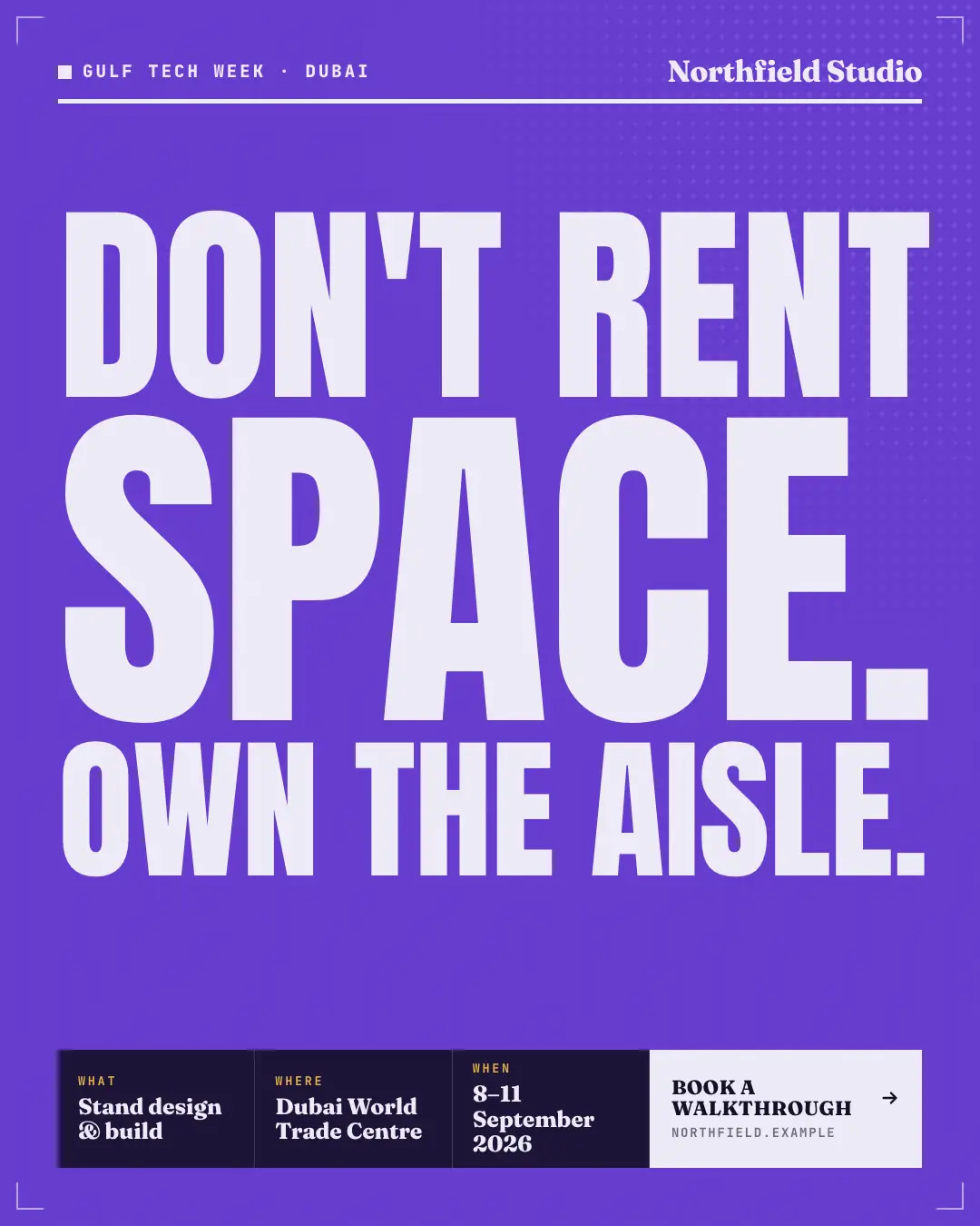Sample Headline poster creative (News & media template), shown on the fictional brand Northfield Studio