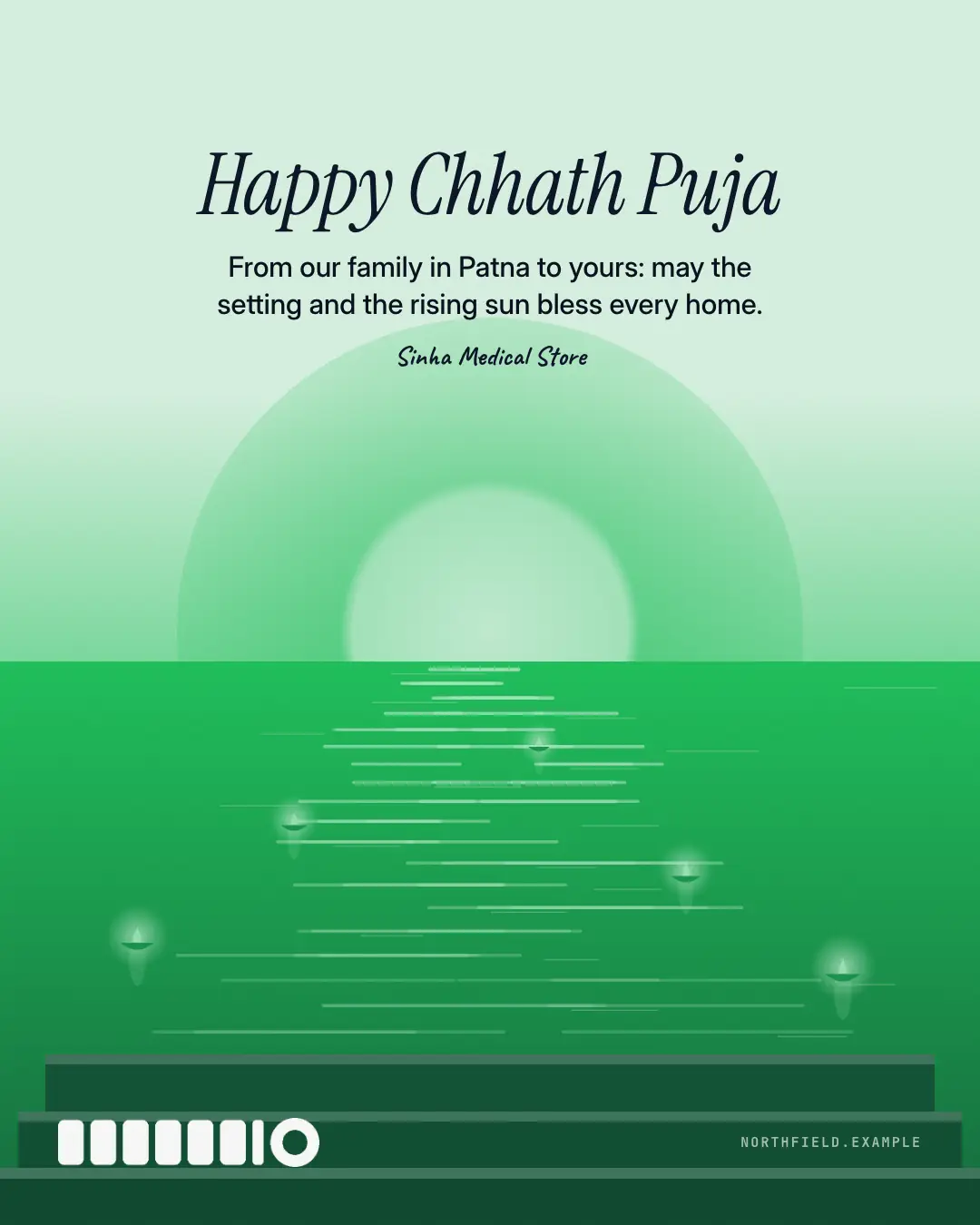 Sample Chhath sun on the ghat creative (Festivals & occasions template), shown on the fictional brand Northfield Studio