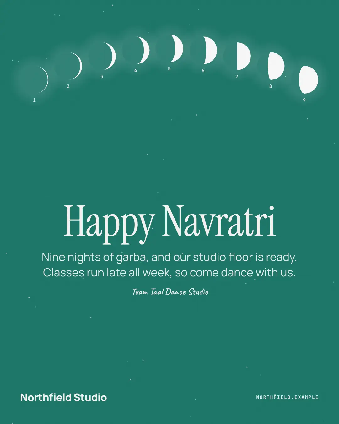Sample Navratri nine nights creative (Festivals & occasions template), shown on the fictional brand Northfield Studio