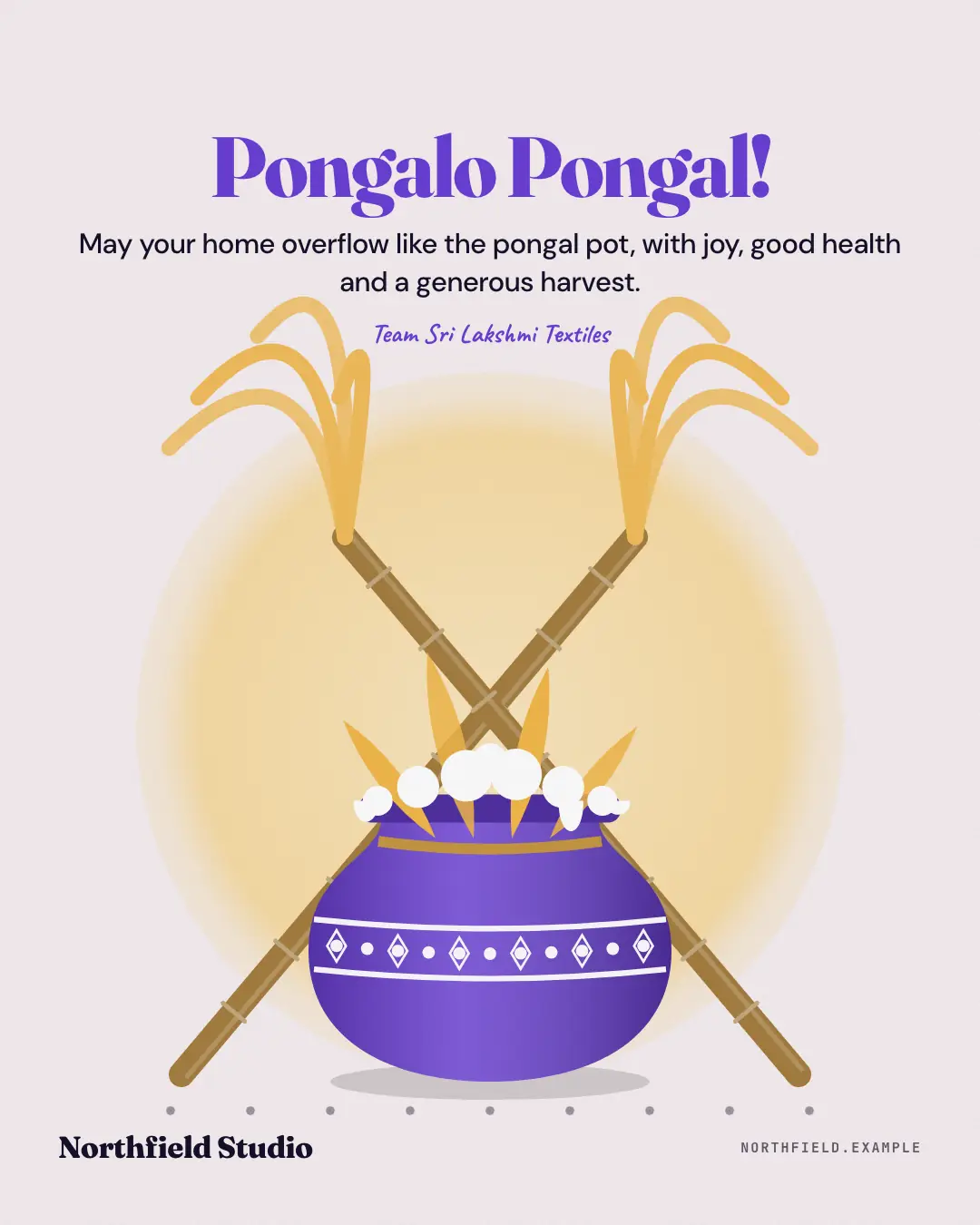 Sample Pongal & Sankranti pot creative (Festivals & occasions template), shown on the fictional brand Northfield Studio