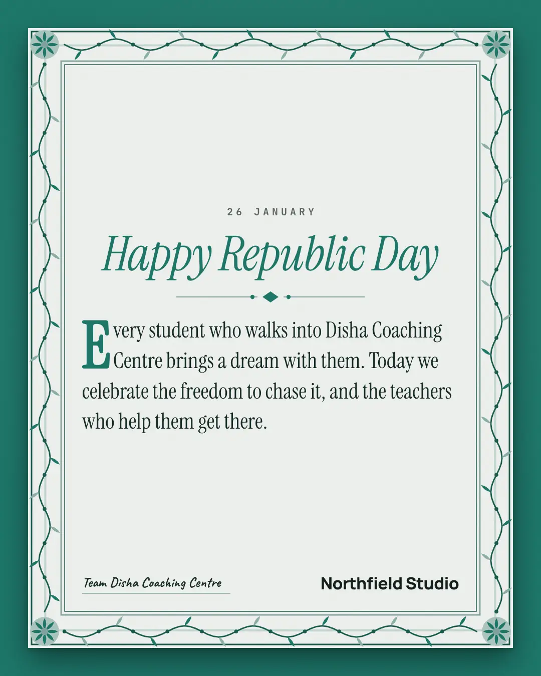 Sample Republic Day illuminated page creative (Festivals & occasions template), shown on the fictional brand Northfield Studio