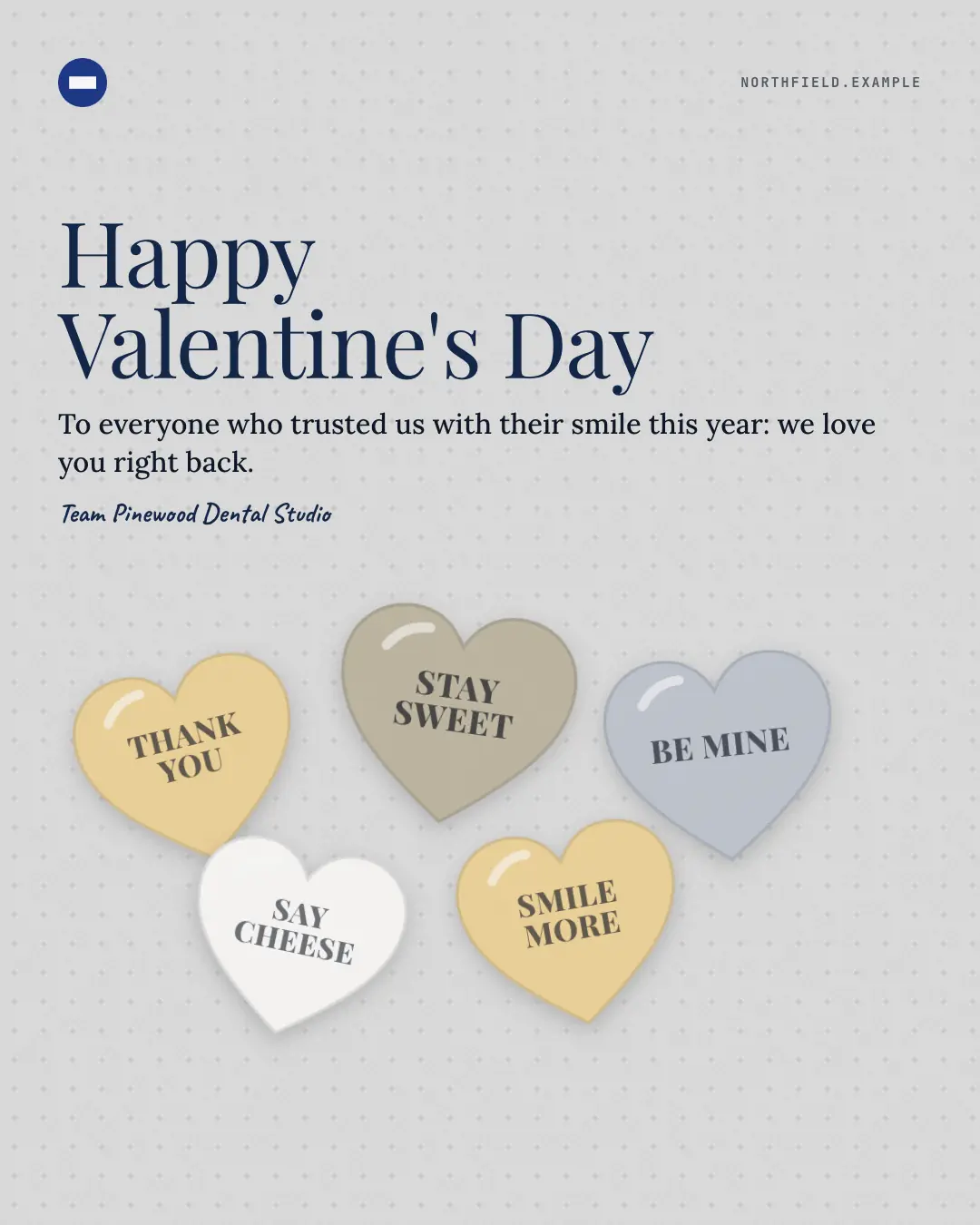 Sample Valentine's candy hearts creative (Festivals & occasions template), shown on the fictional brand Northfield Studio