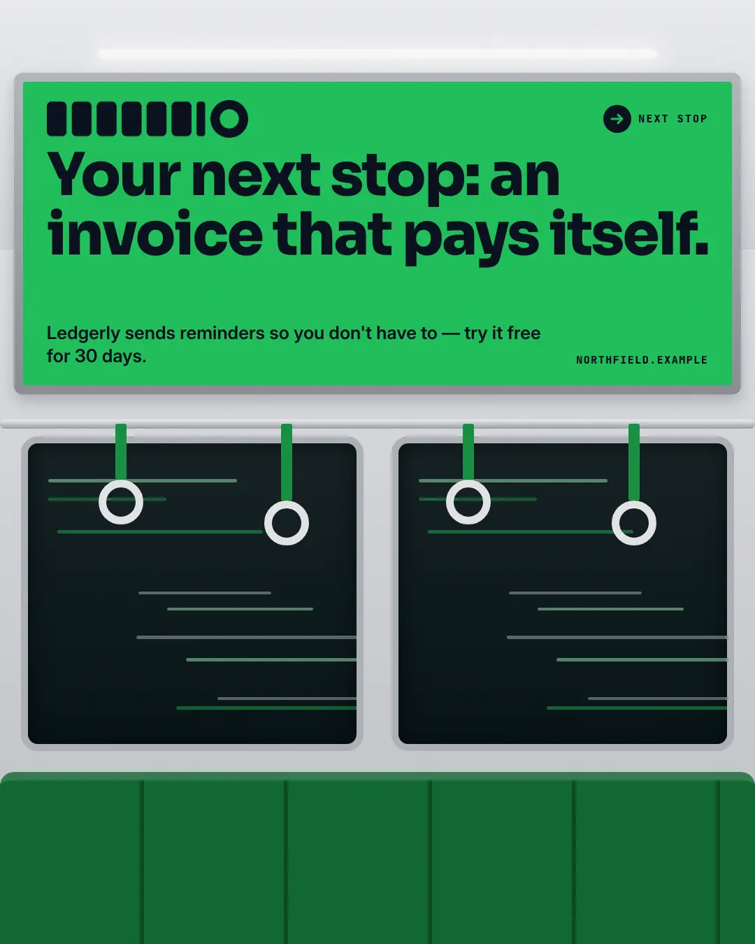 Sample Subway card creative (Posters & OOH template), shown on the fictional brand Northfield Studio