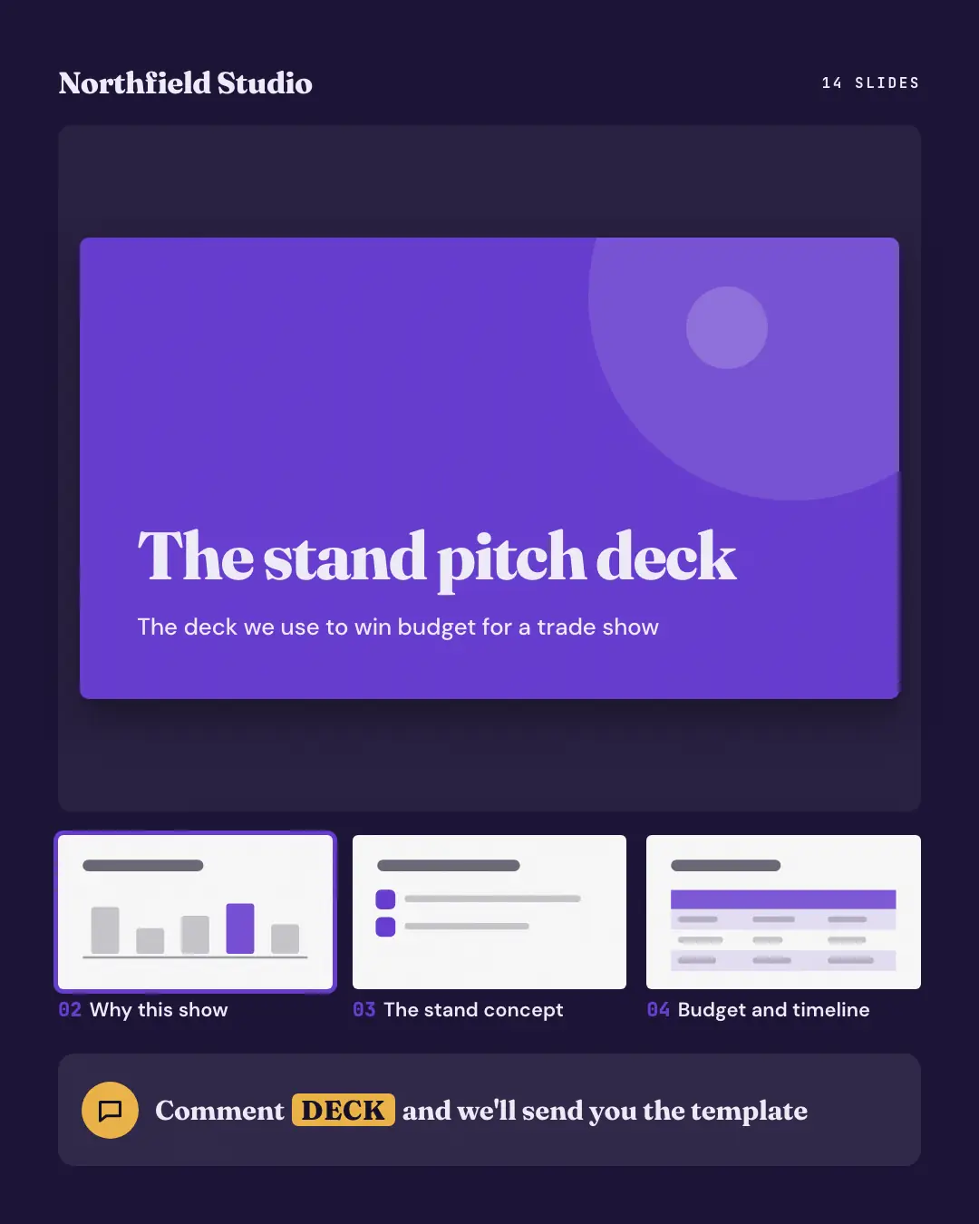 Sample Deck preview creative (Lead-magnet teasers template), shown on the fictional brand Northfield Studio