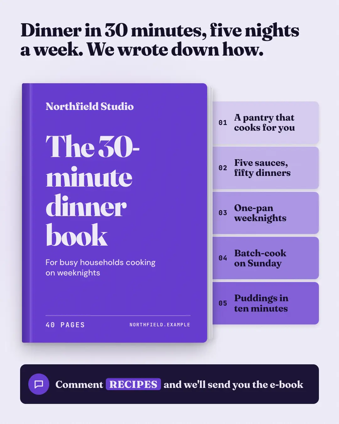 Sample Playbook cover creative (Lead-magnet teasers template), shown on the fictional brand Northfield Studio