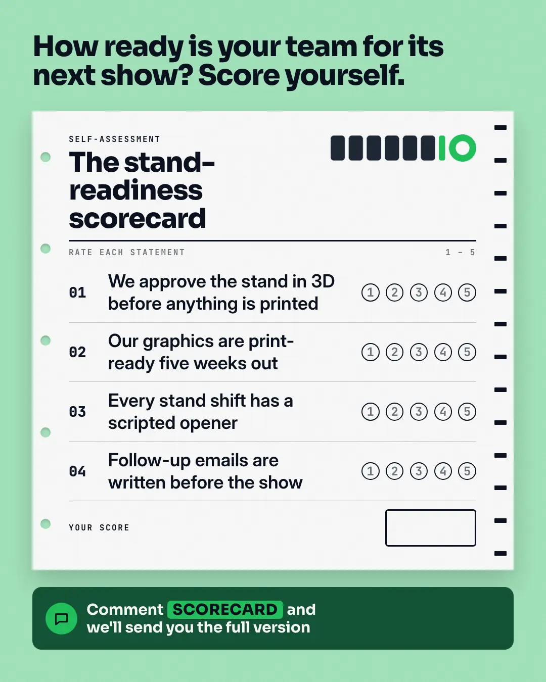 Sample Scorecard answer sheet creative (Lead-magnet teasers template), shown on the fictional brand Northfield Studio