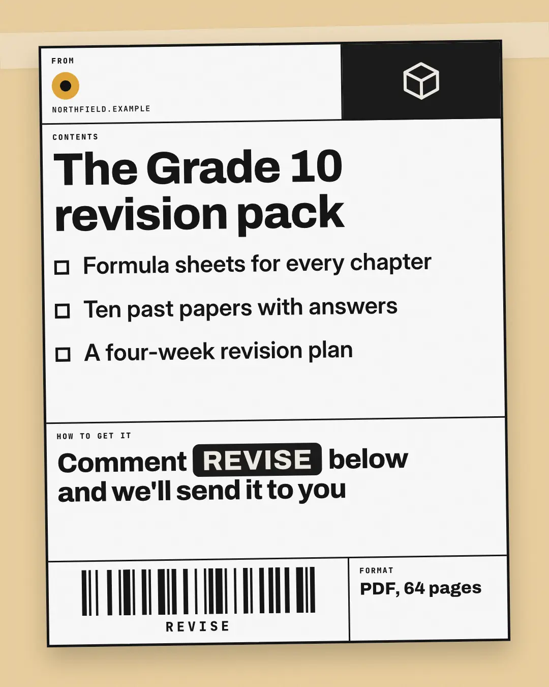 Sample Shipping label creative (Lead-magnet teasers template), shown on the fictional brand Northfield Studio
