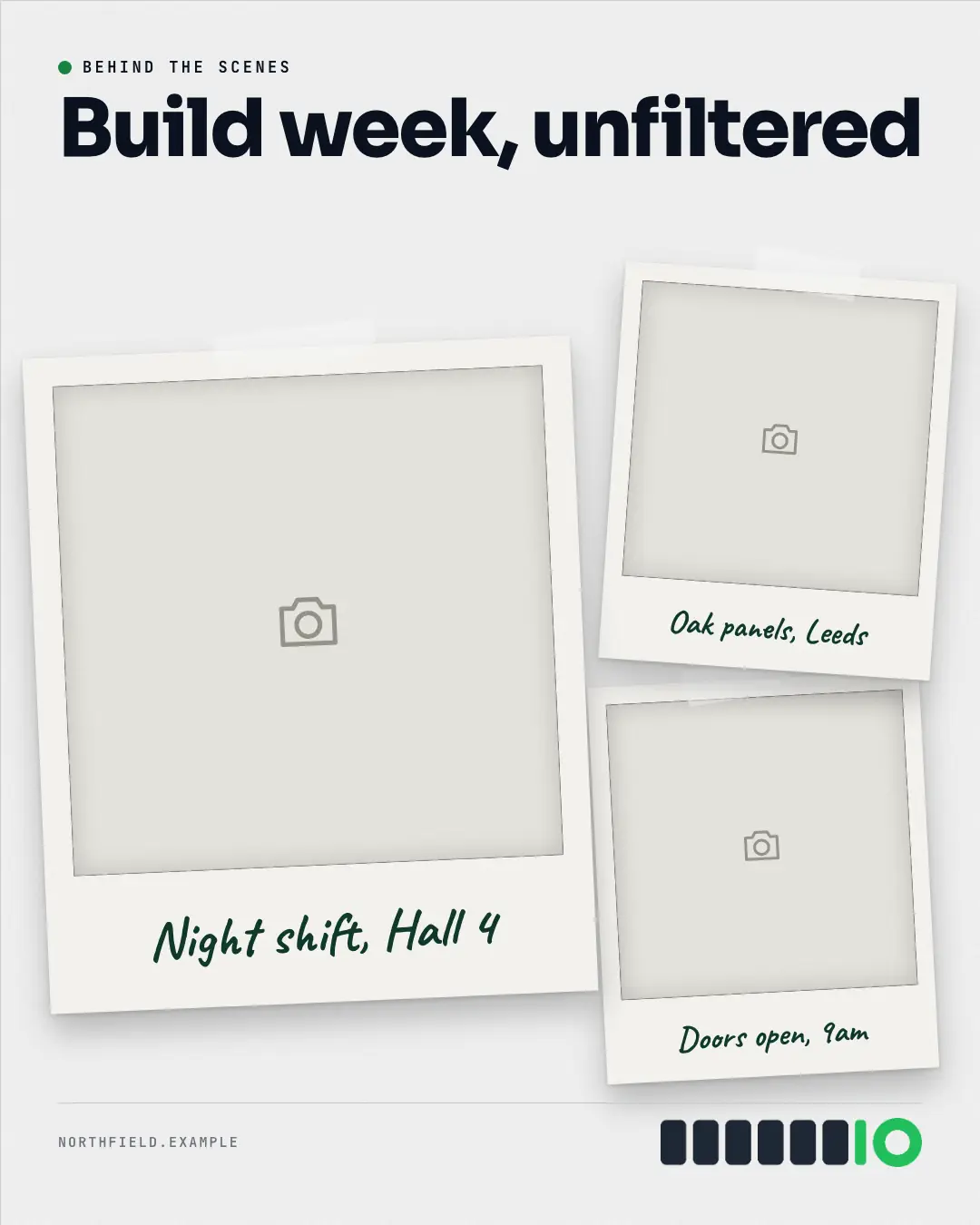 Sample Behind-the-scenes collage creative (People & story template), shown on the fictional brand Northfield Studio