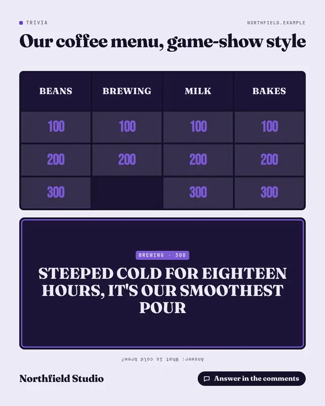 Trivia board — sample creative
