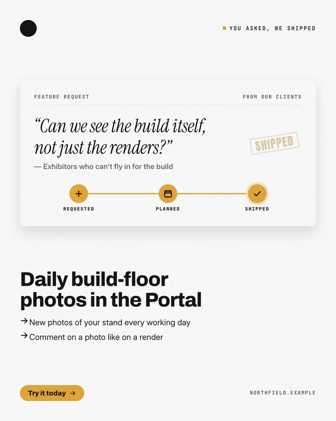 Sample You asked, it's here creative (Releases & roadmaps template), shown on the fictional brand Northfield Studio