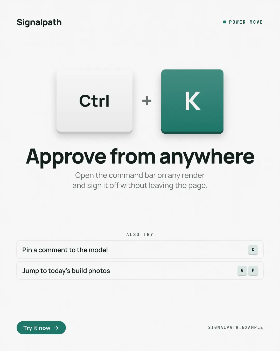 Sample Hotkey keycaps creative (Releases & roadmaps template), shown on the fictional brand Signalpath