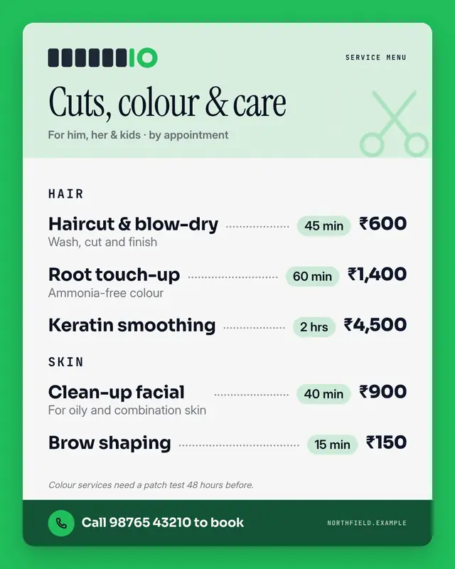 Menu with durations — sample creative