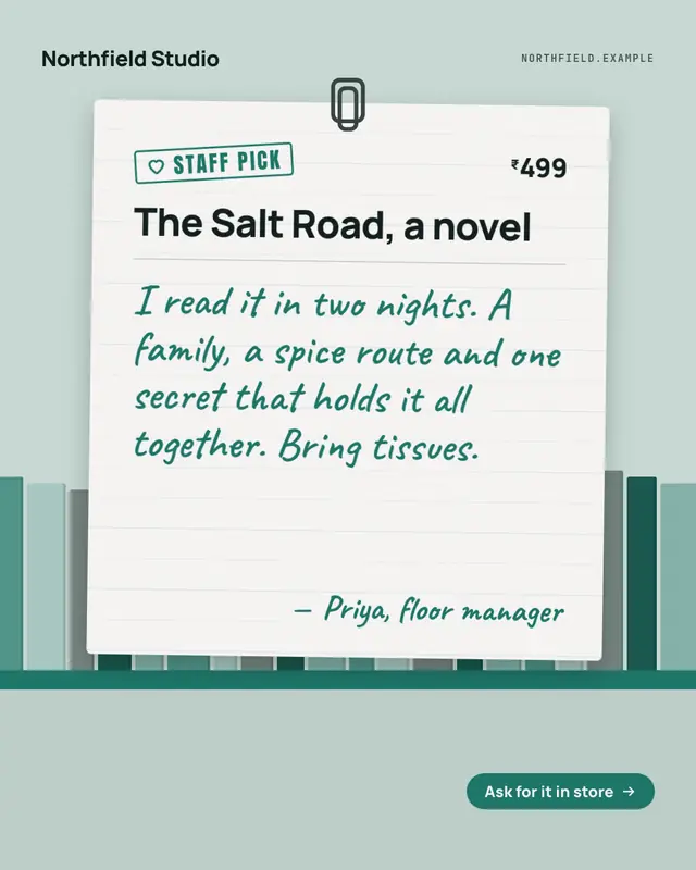 Staff pick card — sample creative