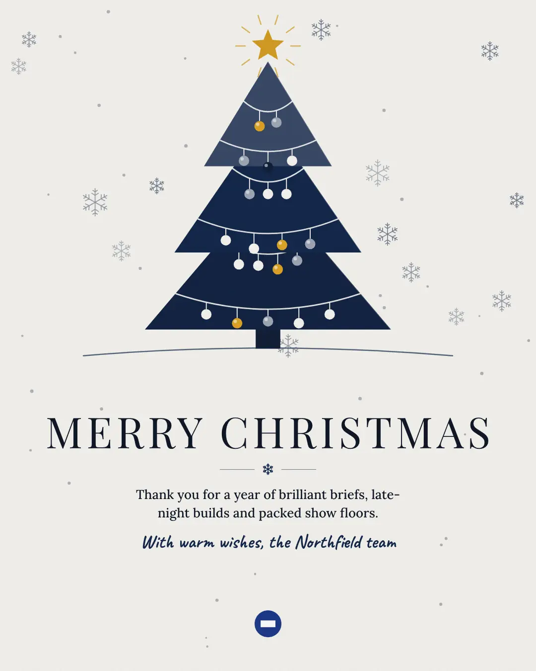 Sample Christmas greeting creative (Seasonal & events template), shown on the fictional brand Northfield Studio