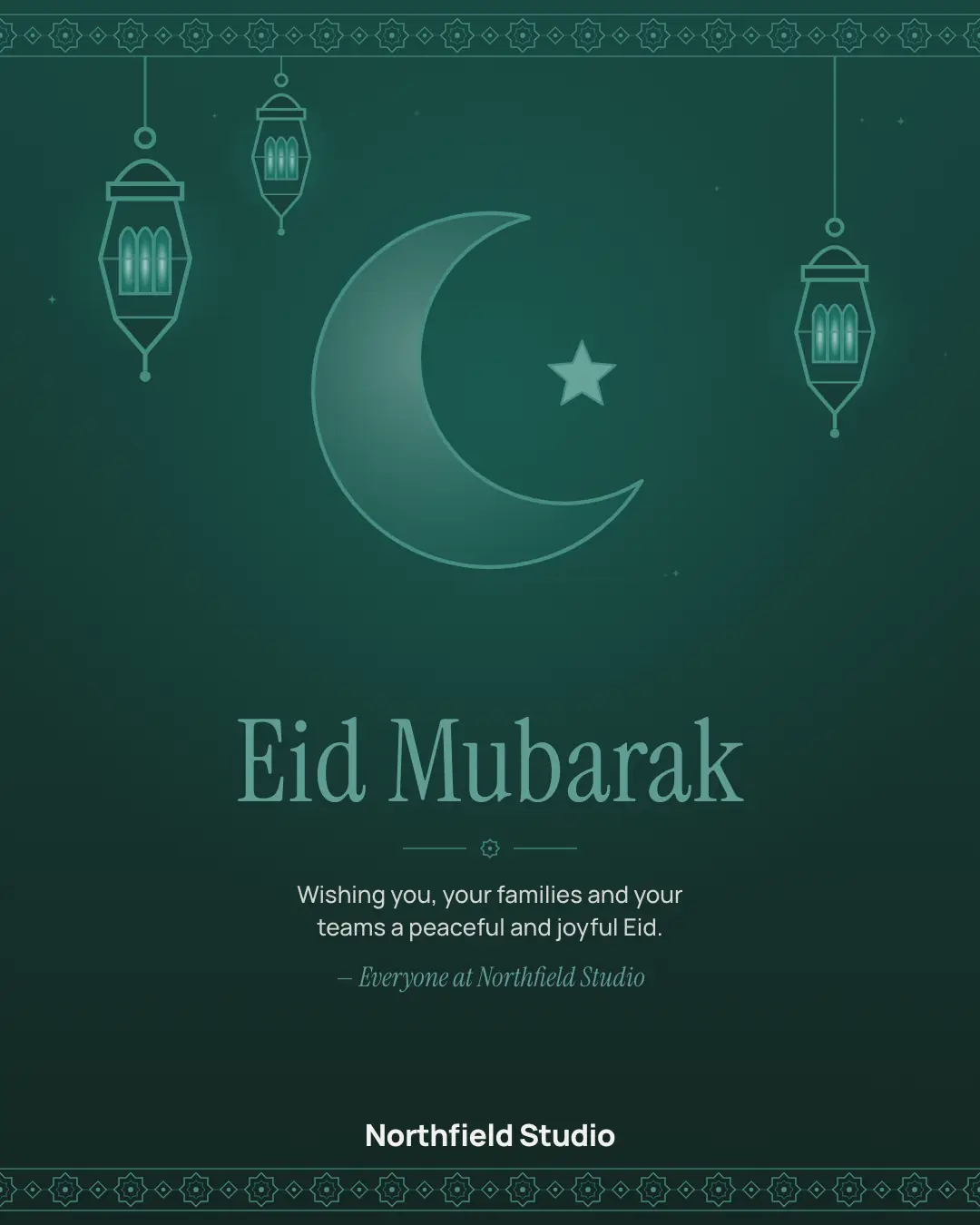 Sample Eid greeting creative (Seasonal & events template), shown on the fictional brand Northfield Studio