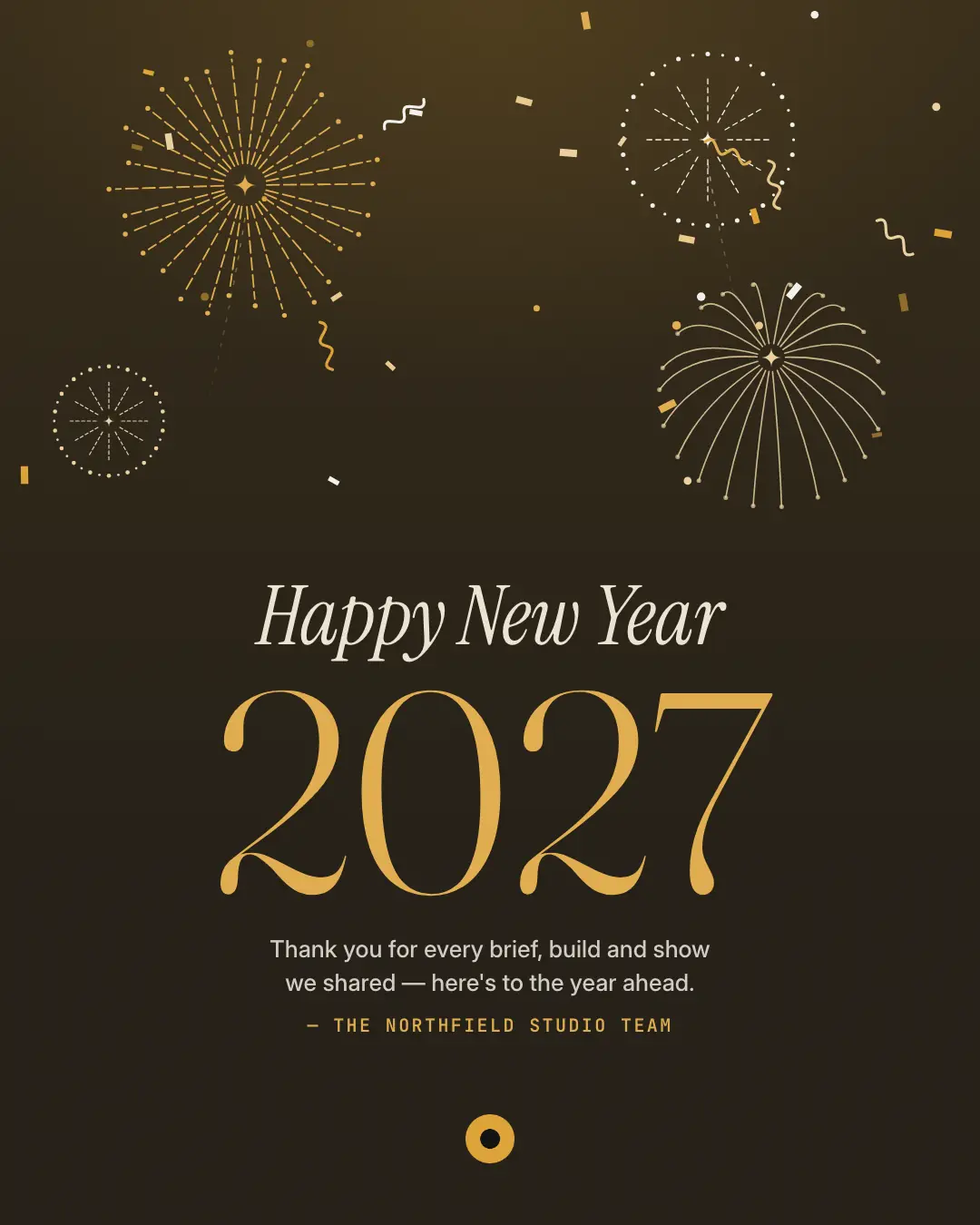Sample New Year greeting creative (Seasonal & events template), shown on the fictional brand Northfield Studio