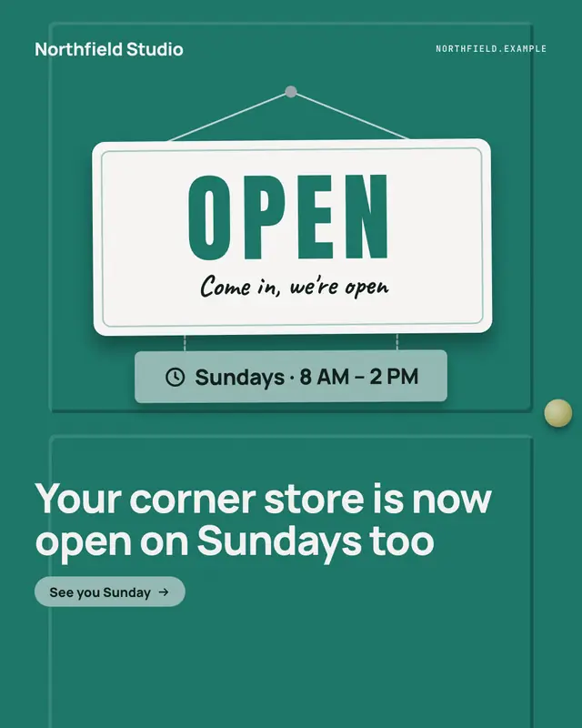 Hanging OPEN card — sample creative