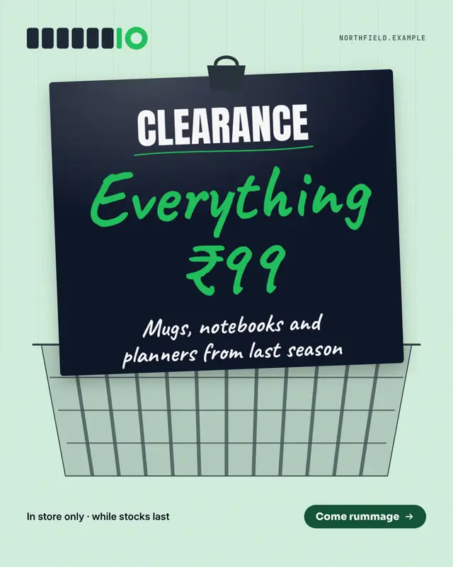 Clearance bin card — sample creative