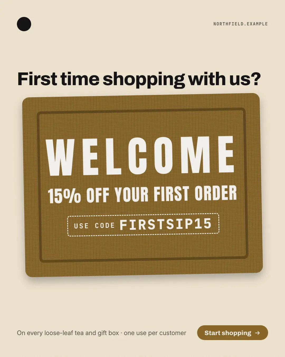 Sample Doormat code creative (Offer tags & coupons template), shown on the fictional brand Northfield Studio