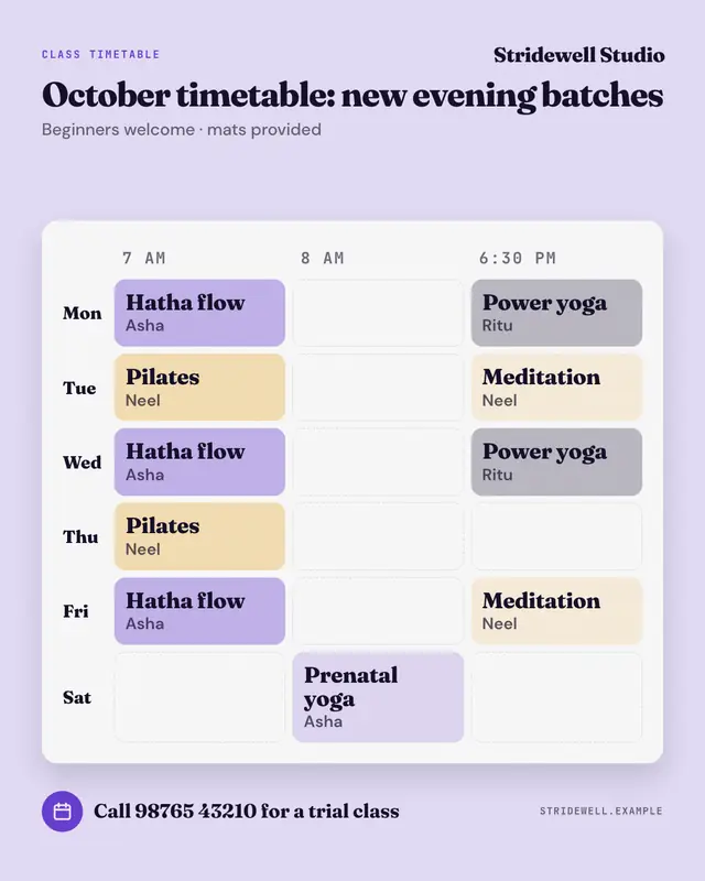 Timetable grid — sample creative
