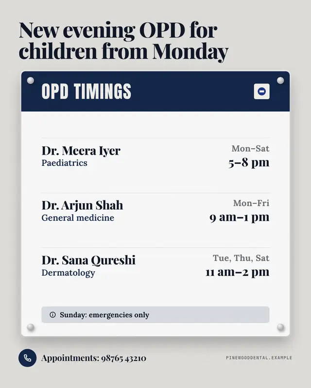 OPD timings board — sample creative