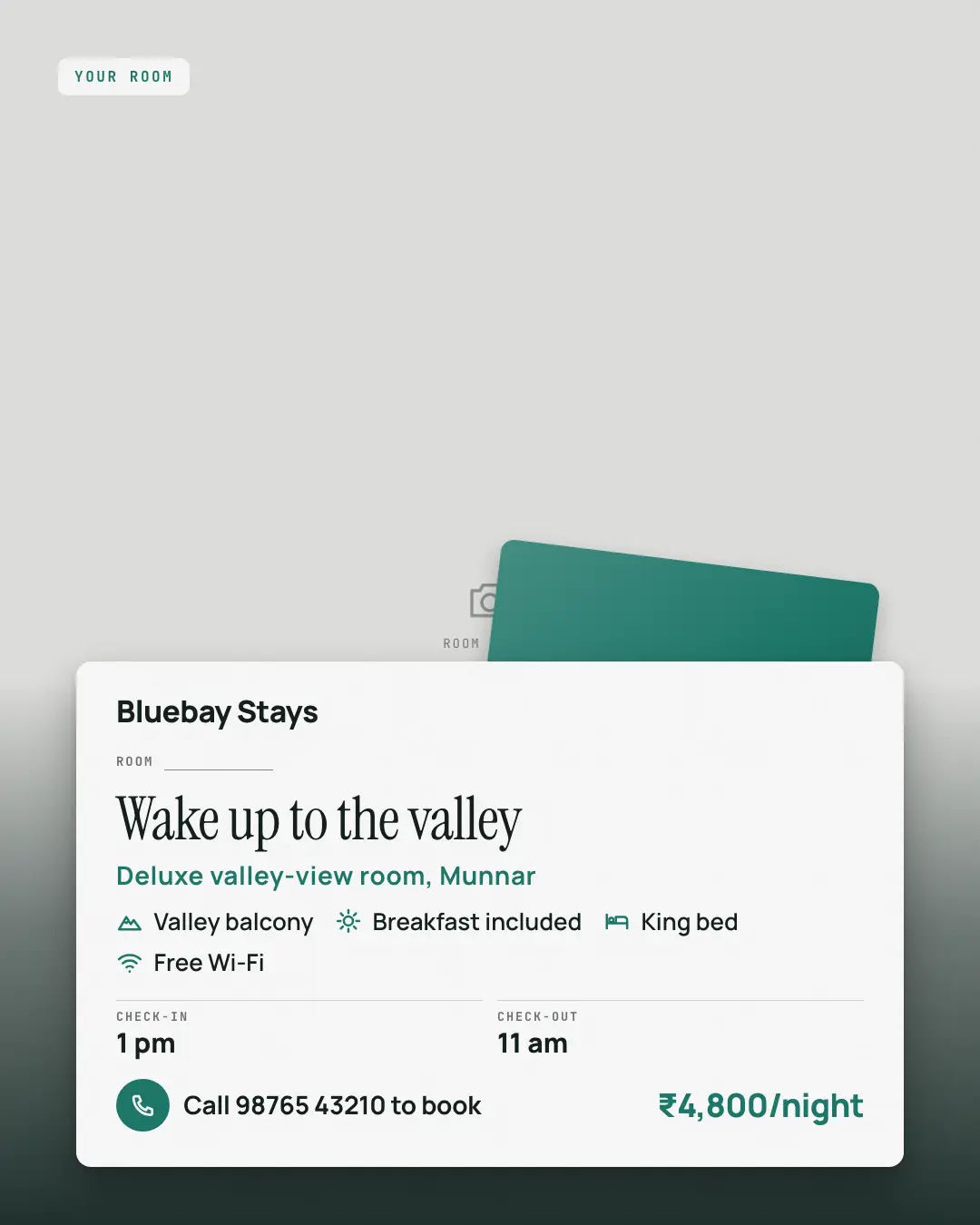 Sample Hotel keycard sleeve creative (Clinics, tutors, homestays & garages template), shown on the fictional brand Bluebay Stays