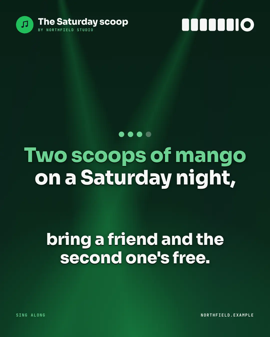 Sample Karaoke creative (TV & broadcast template), shown on the fictional brand Northfield Studio