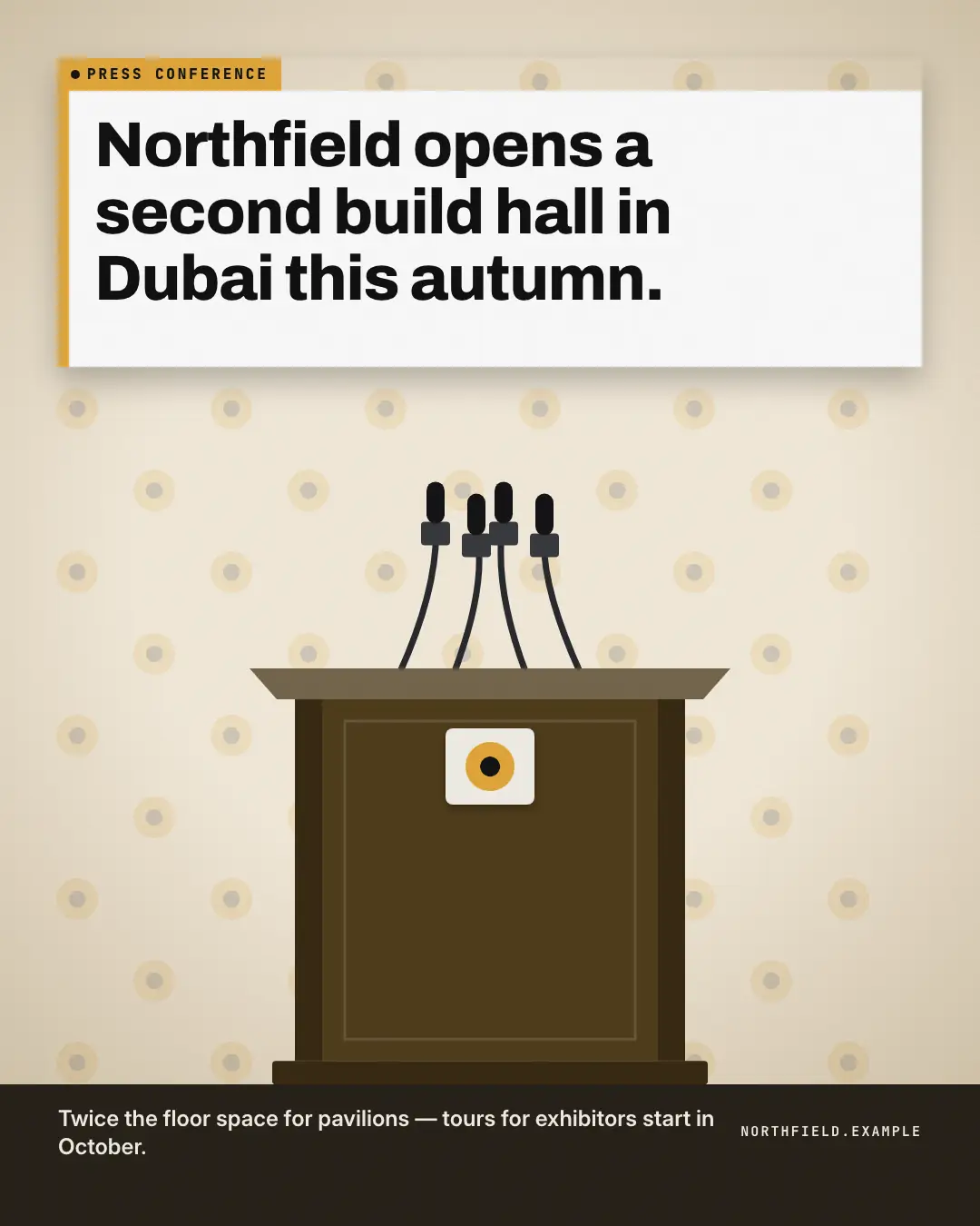 Sample Press conference creative (TV & broadcast template), shown on the fictional brand Northfield Studio