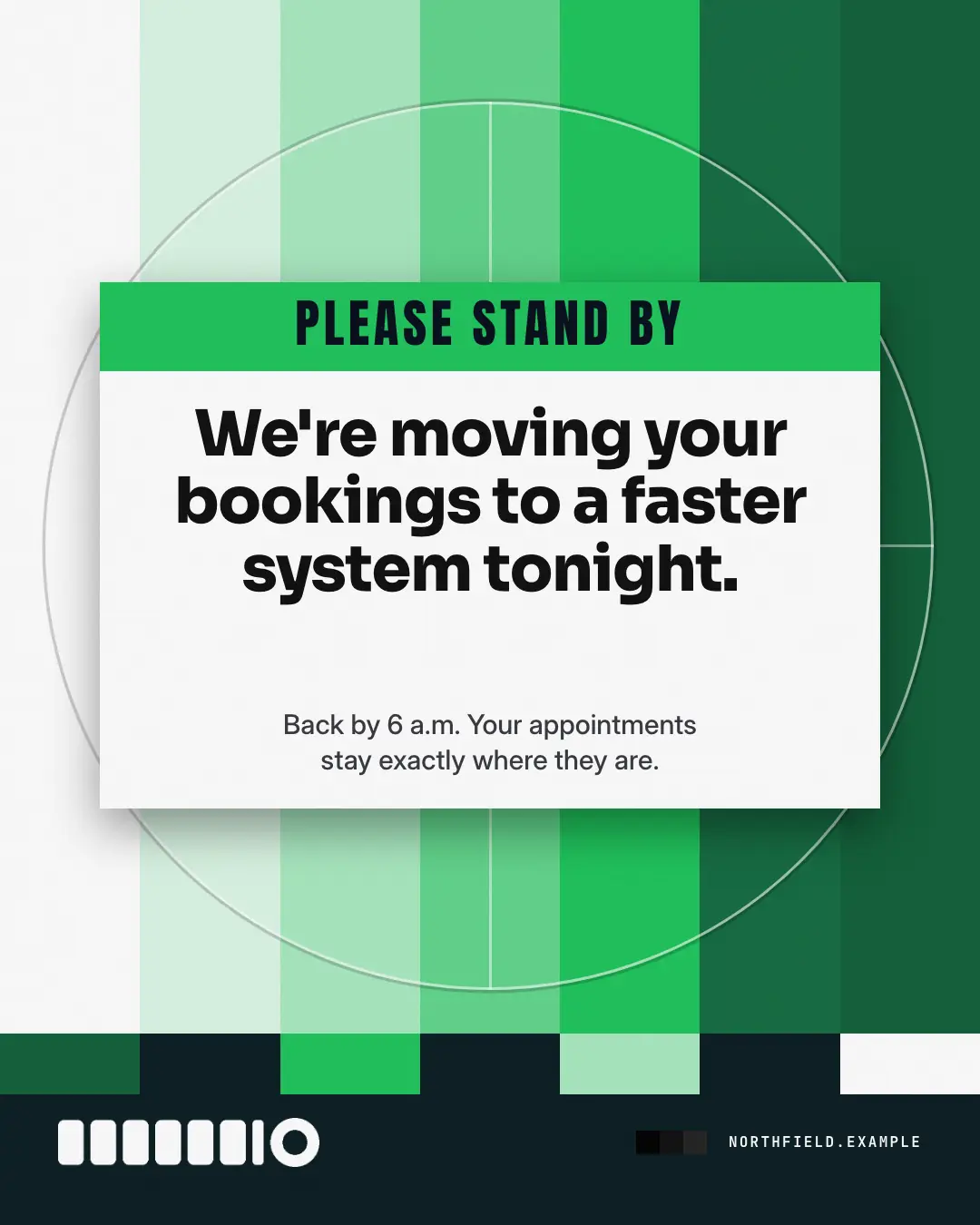Sample Standby card creative (TV & broadcast template), shown on the fictional brand Northfield Studio