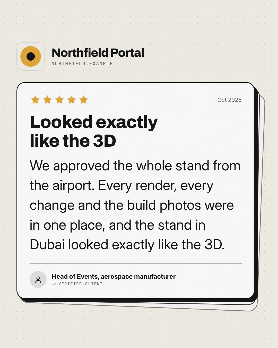 Sample App review creative (UI mimic template), shown on the fictional brand Northfield Studio