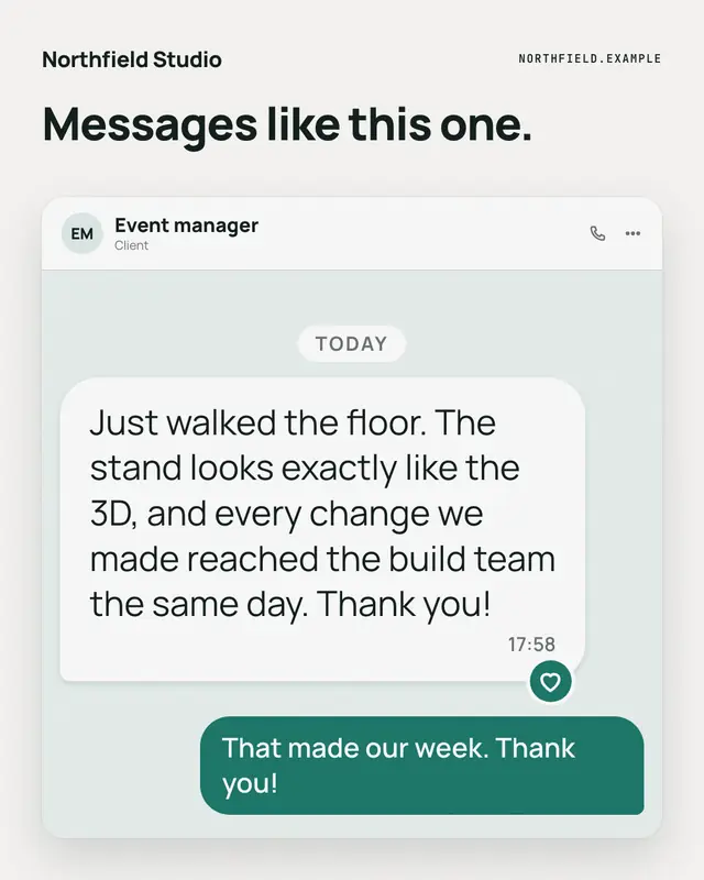 Testimonial, as sent — sample creative