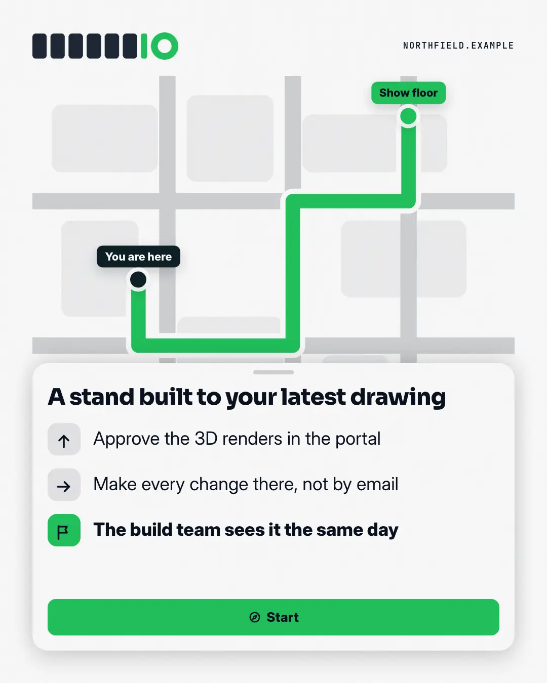 Sample Directions creative (Apps people check template), shown on the fictional brand Northfield Studio