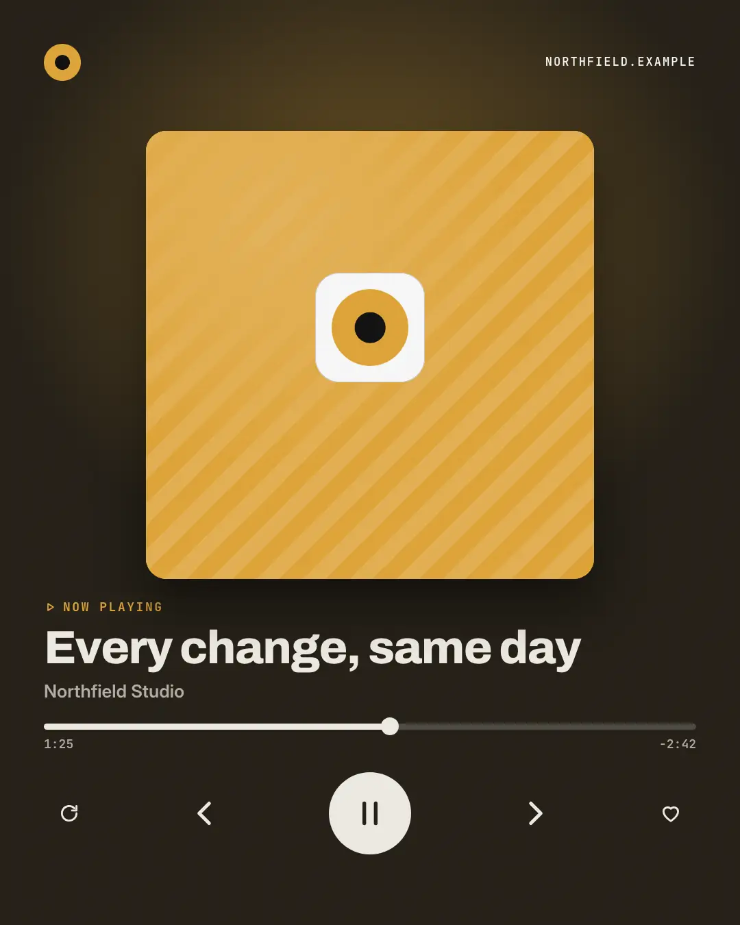 Sample Now playing creative (Apps people check template), shown on the fictional brand Northfield Studio