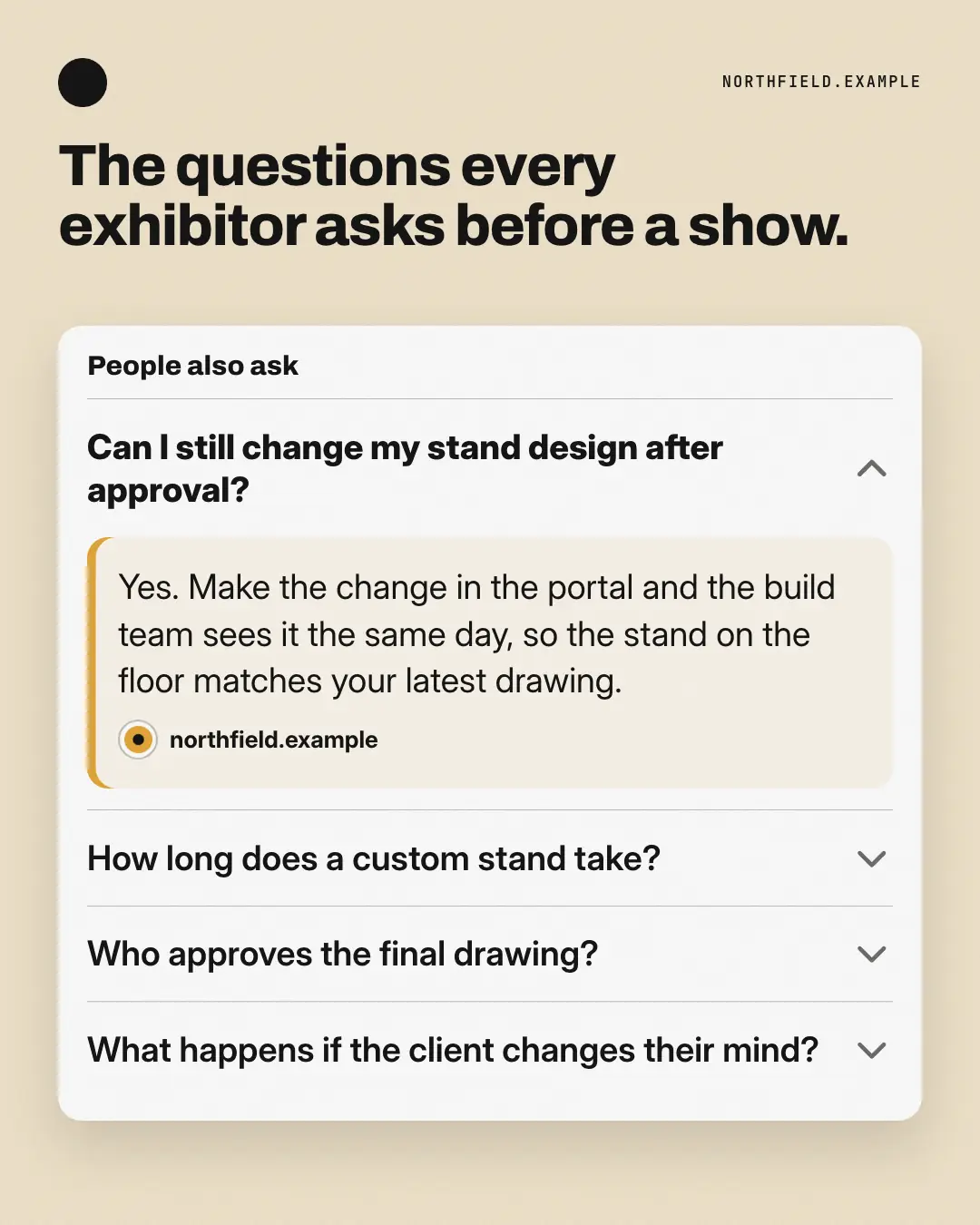 Sample People also ask creative (Apps people check template), shown on the fictional brand Northfield Studio