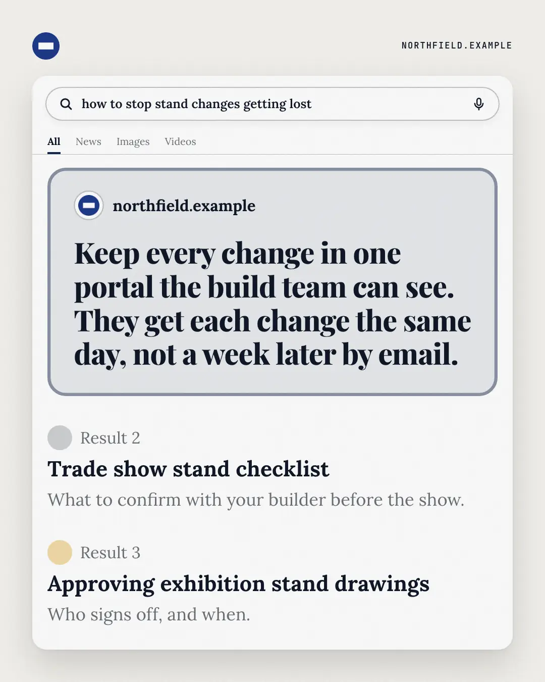 Sample Search answer creative (Apps people check template), shown on the fictional brand Northfield Studio