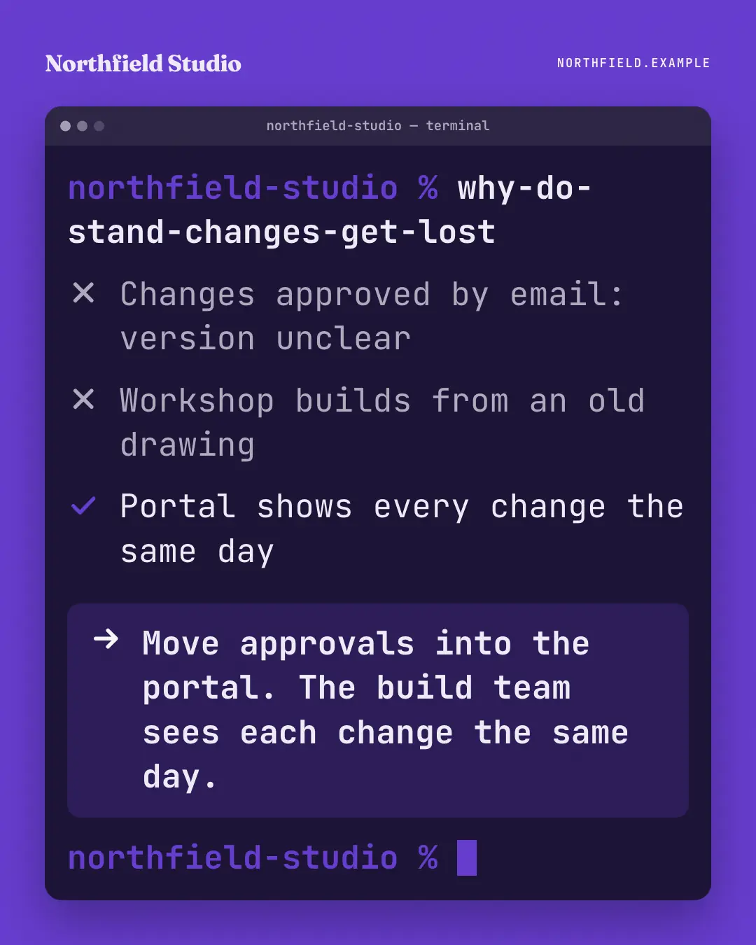 Sample Terminal creative (Work apps template), shown on the fictional brand Northfield Studio