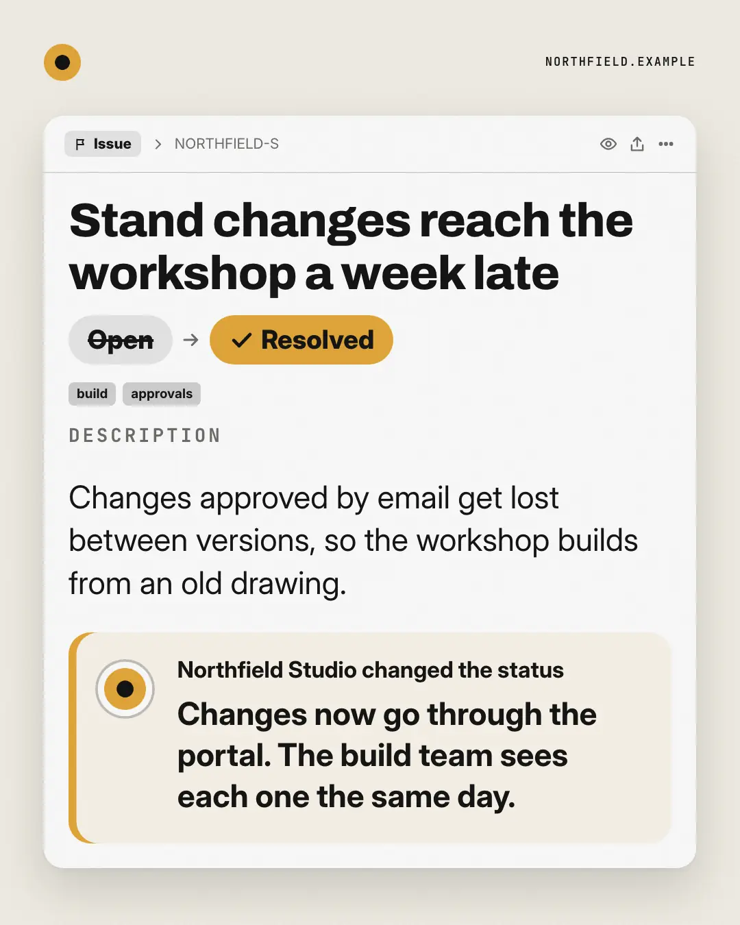 Sample Ticket, resolved creative (Work apps template), shown on the fictional brand Northfield Studio