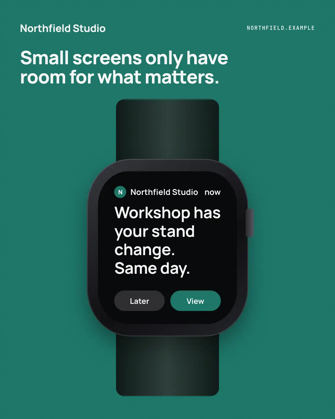 Sample Watch glance creative (Apps people check template), shown on the fictional brand Northfield Studio