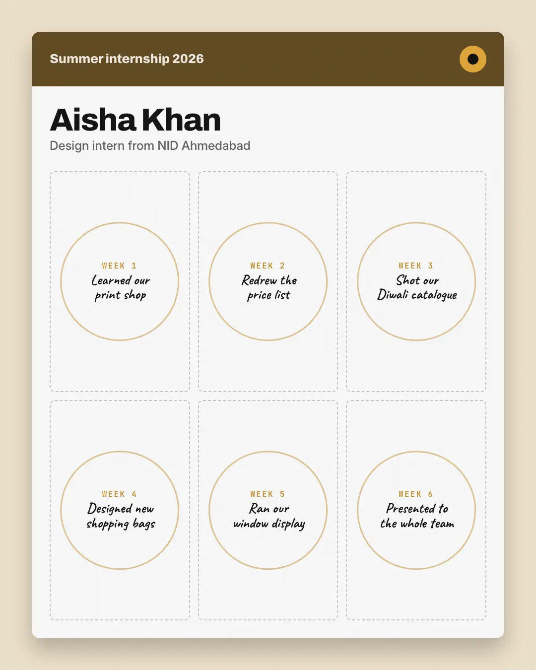 Sample Intern card creative (People at work template), shown on the fictional brand Northfield Studio